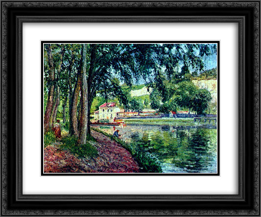 Summer Fishing 24x20 Black Ornate Wood Framed Art Print Poster with Double Matting by Pissarro, Camille
