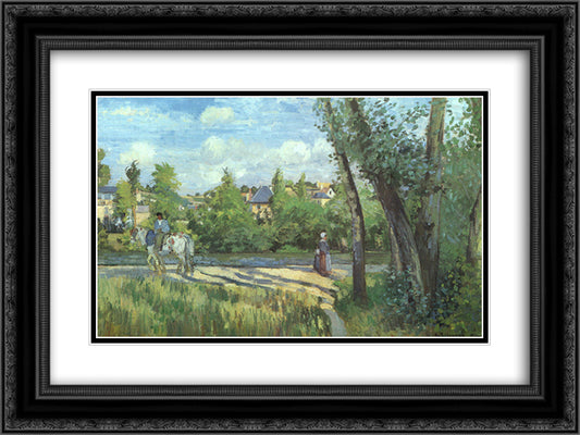 Sunlight on the Road Pontoise 24x18 Black Ornate Wood Framed Art Print Poster with Double Matting by Pissarro, Camille