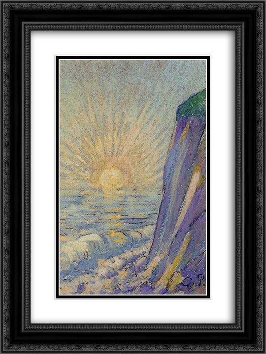 Sunrise on the Sea 18x24 Black Ornate Wood Framed Art Print Poster with Double Matting by Pissarro, Camille