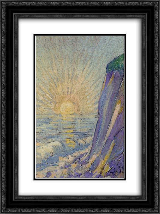 Sunrise on the Sea 18x24 Black Ornate Wood Framed Art Print Poster with Double Matting by Pissarro, Camille