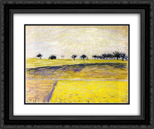 Sunrise over the Fields, Eragny 24x20 Black Ornate Wood Framed Art Print Poster with Double Matting by Pissarro, Camille