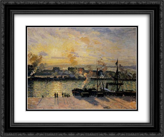 Sunset, The Port of Rouen (Steamboats) 24x20 Black Ornate Wood Framed Art Print Poster with Double Matting by Pissarro, Camille