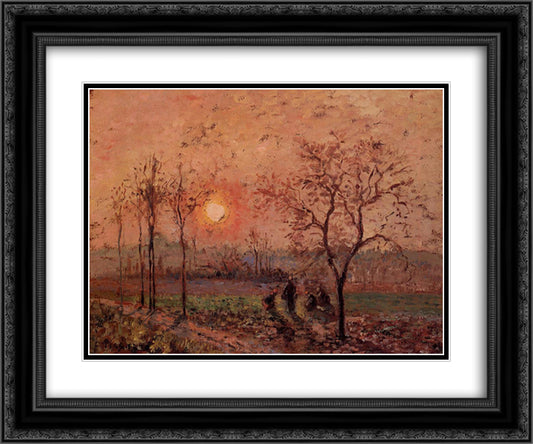 Sunset 24x20 Black Ornate Wood Framed Art Print Poster with Double Matting by Pissarro, Camille