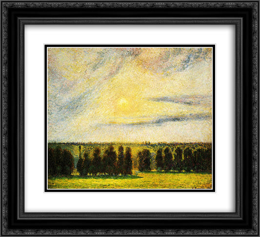 Sunset at Eragny 22x20 Black Ornate Wood Framed Art Print Poster with Double Matting by Pissarro, Camille