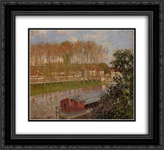 Sunset at Moret-sur-Loing 22x20 Black Ornate Wood Framed Art Print Poster with Double Matting by Pissarro, Camille