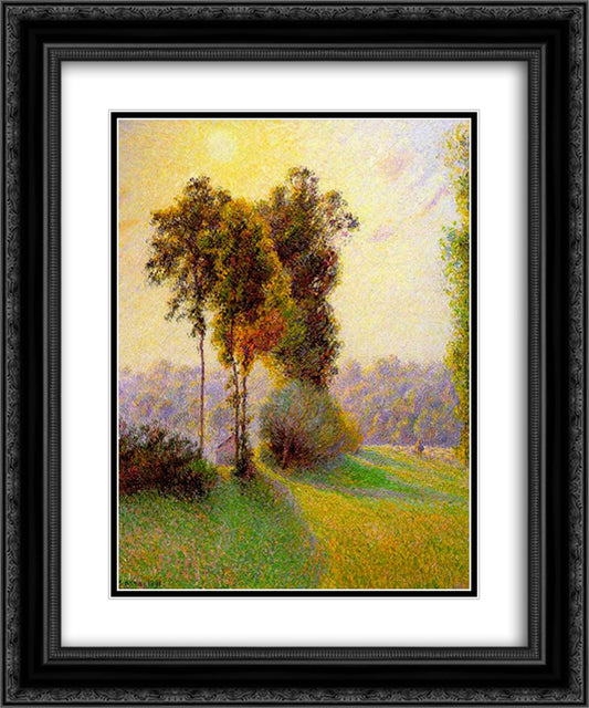 Sunset at Sent Charlez. Eragny 20x24 Black Ornate Wood Framed Art Print Poster with Double Matting by Pissarro, Camille