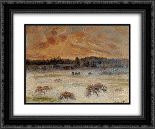 Sunset with Fog, Eragny 24x20 Black Ornate Wood Framed Art Print Poster with Double Matting by Pissarro, Camille