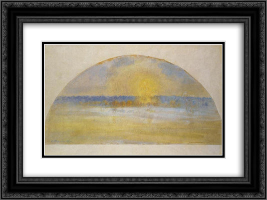 Sunset with Mist, Eragny 24x18 Black Ornate Wood Framed Art Print Poster with Double Matting by Pissarro, Camille