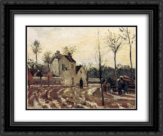 Thaw, Pontoise 24x20 Black Ornate Wood Framed Art Print Poster with Double Matting by Pissarro, Camille
