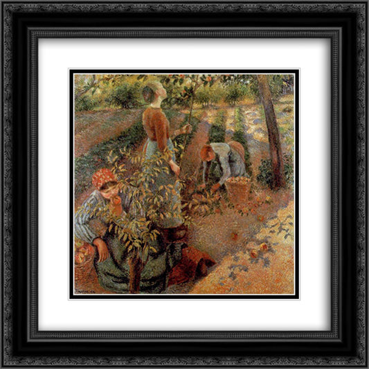 The Apple Pickers 20x20 Black Ornate Wood Framed Art Print Poster with Double Matting by Pissarro, Camille