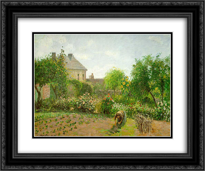The Artist's Garden at Eragny 24x20 Black Ornate Wood Framed Art Print Poster with Double Matting by Pissarro, Camille