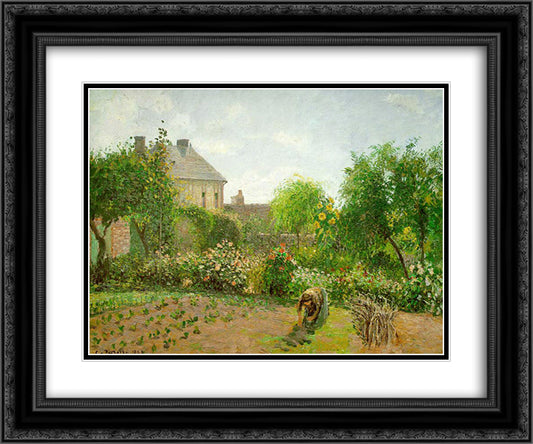 The Artist's Garden at Eragny 24x20 Black Ornate Wood Framed Art Print Poster with Double Matting by Pissarro, Camille