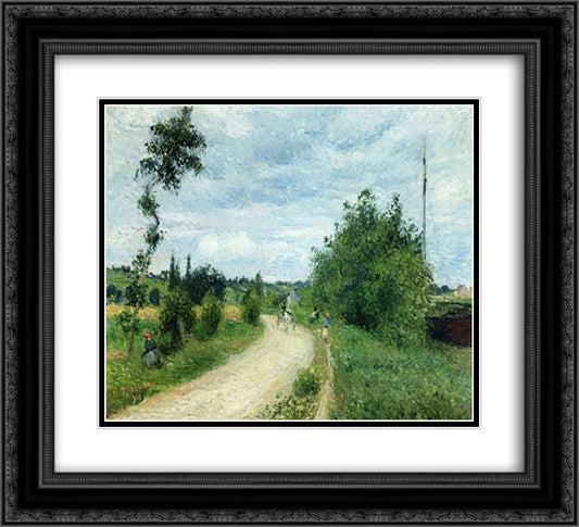 The Auvers Road, Pontoise 22x20 Black Ornate Wood Framed Art Print Poster with Double Matting by Pissarro, Camille