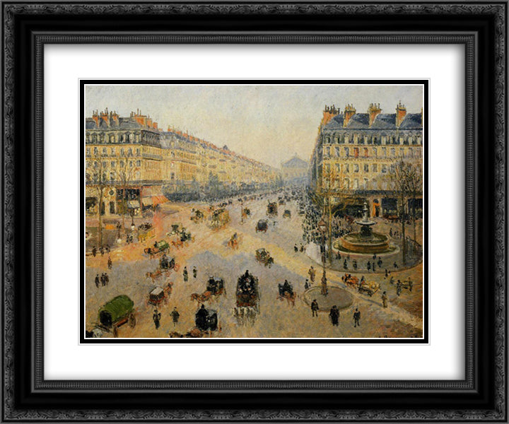The Avenue de L'Opera, Paris, Sunlight, Winter Morning 24x20 Black Ornate Wood Framed Art Print Poster with Double Matting by Pissarro, Camille