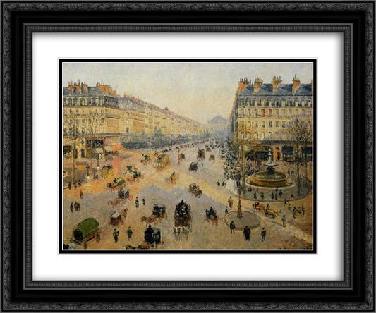 The Avenue de L'Opera, Paris, Sunlight, Winter Morning 24x20 Black Ornate Wood Framed Art Print Poster with Double Matting by Pissarro, Camille
