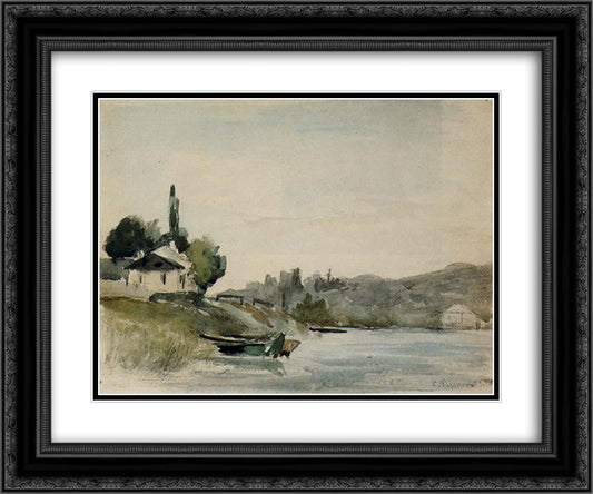 The Banks of the Marne at Cennevieres 24x20 Black Ornate Wood Framed Art Print Poster with Double Matting by Pissarro, Camille