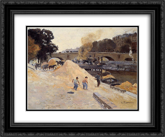 The Banks of the Seine in Paris, Pont Marie, Quai d'Anjou 24x20 Black Ornate Wood Framed Art Print Poster with Double Matting by Pissarro, Camille