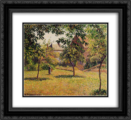 The Barn, Morning, Eragny 22x20 Black Ornate Wood Framed Art Print Poster with Double Matting by Pissarro, Camille