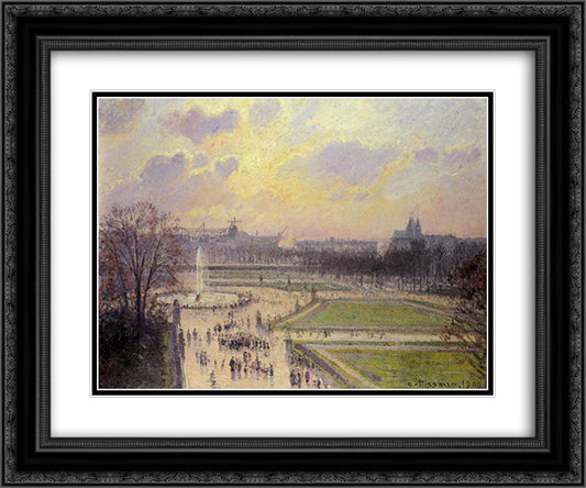 The Bassin des Tuileries, Afternoon 24x20 Black Ornate Wood Framed Art Print Poster with Double Matting by Pissarro, Camille