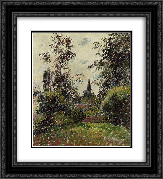 The Bazincourt Steeple (study) 20x22 Black Ornate Wood Framed Art Print Poster with Double Matting by Pissarro, Camille