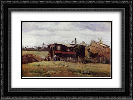 The bohemian's wagon 24x18 Black Ornate Wood Framed Art Print Poster with Double Matting by Pissarro, Camille