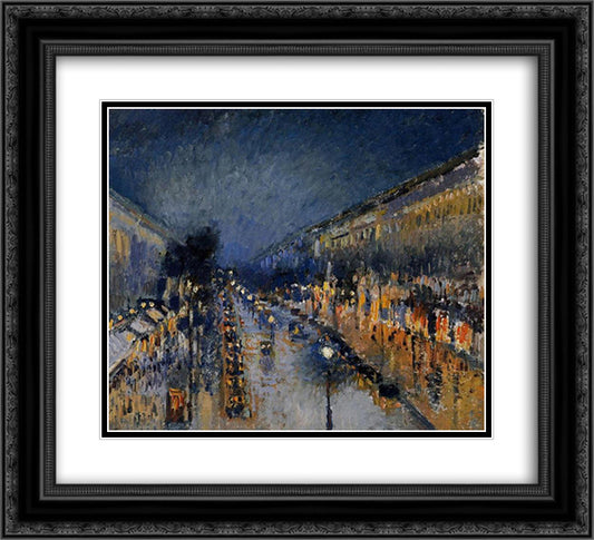 The Boulevard Montmartre at Night 22x20 Black Ornate Wood Framed Art Print Poster with Double Matting by Pissarro, Camille