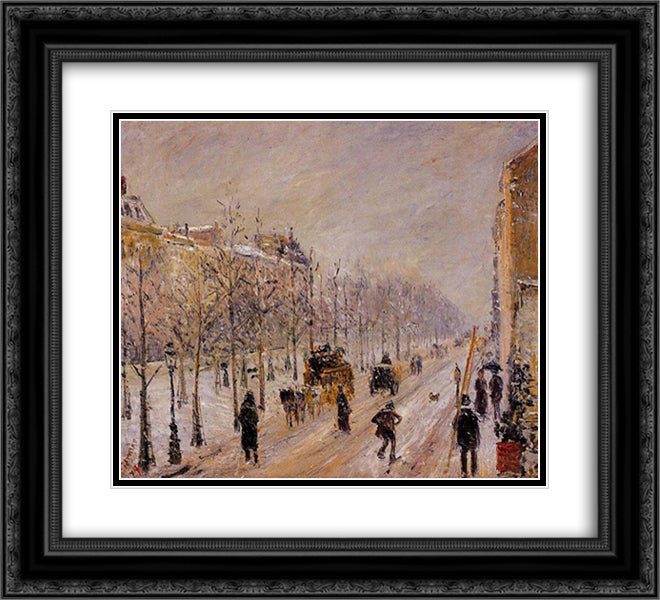 The Boulevards under Snow 22x20 Black Ornate Wood Framed Art Print Poster with Double Matting by Pissarro, Camille