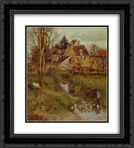 The Brook at Osny 20x22 Black Ornate Wood Framed Art Print Poster with Double Matting by Pissarro, Camille
