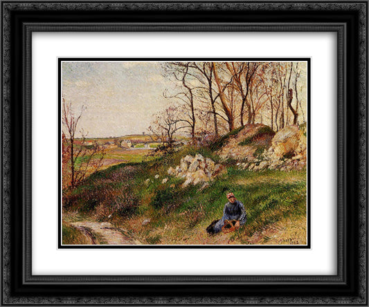 The Chou Quarries, Pontoise 24x20 Black Ornate Wood Framed Art Print Poster with Double Matting by Pissarro, Camille