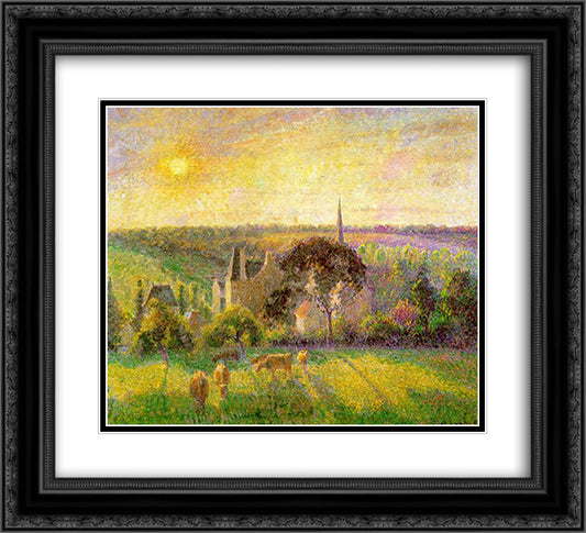 The Church and Farm of Eragny 22x20 Black Ornate Wood Framed Art Print Poster with Double Matting by Pissarro, Camille