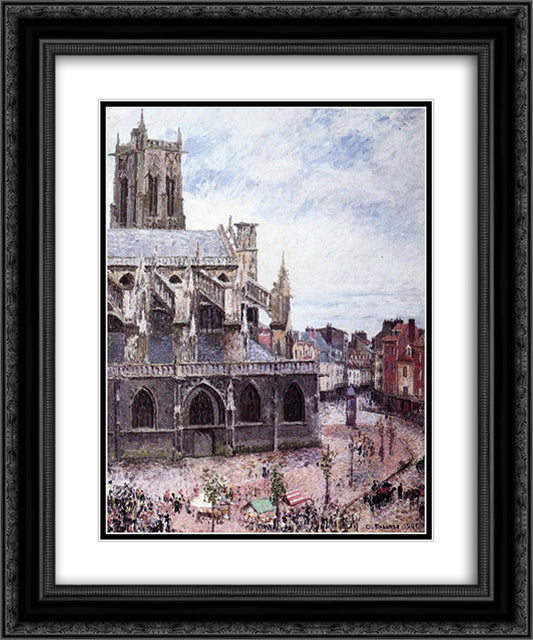 The Church of Saint Jacues, Dieppe, Rainy Weather 20x24 Black Ornate Wood Framed Art Print Poster with Double Matting by Pissarro, Camille
