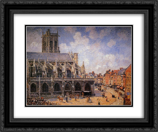 The Church of St Jacques in Dieppe, Morning Sun 24x20 Black Ornate Wood Framed Art Print Poster with Double Matting by Pissarro, Camille