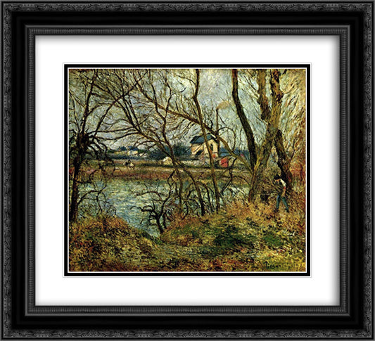 The Climbing Path, l'Hermitage 22x20 Black Ornate Wood Framed Art Print Poster with Double Matting by Pissarro, Camille