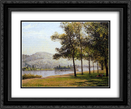 The Cours la Reine at Rouen Morning, Sunlight 24x20 Black Ornate Wood Framed Art Print Poster with Double Matting by Pissarro, Camille