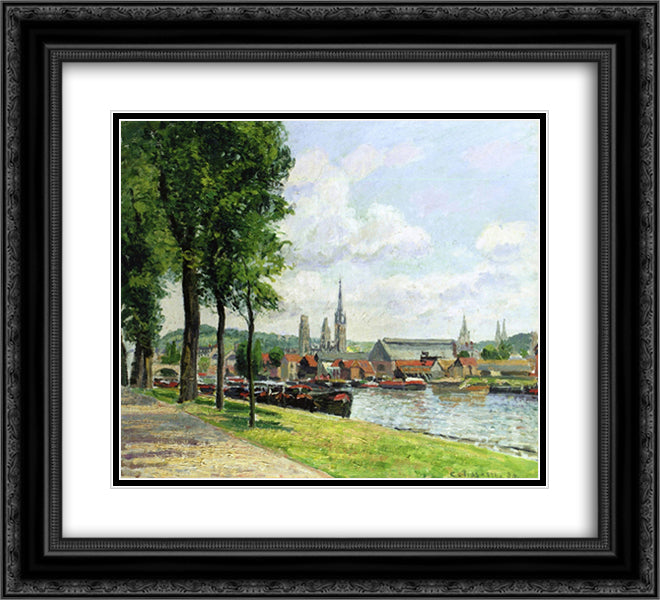 The Cours la Riene, The Notre Dame Cathedral, Rouen 22x20 Black Ornate Wood Framed Art Print Poster with Double Matting by Pissarro, Camille