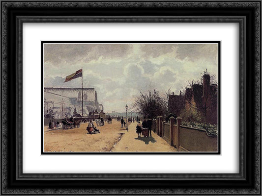The Crystal Palace, London 24x18 Black Ornate Wood Framed Art Print Poster with Double Matting by Pissarro, Camille