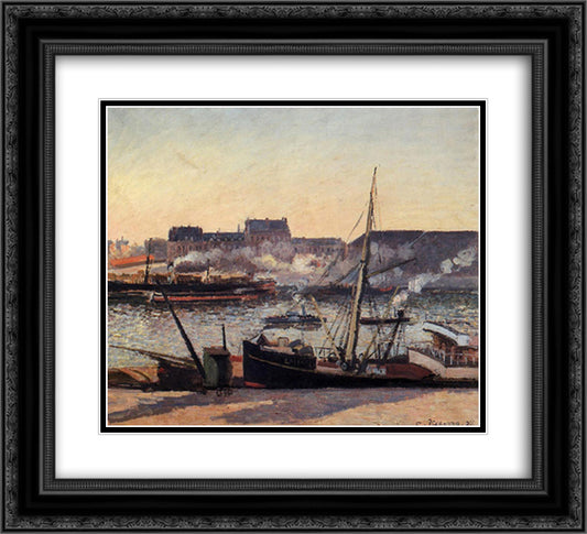 The Docks, Rouen, Afternoon 22x20 Black Ornate Wood Framed Art Print Poster with Double Matting by Pissarro, Camille