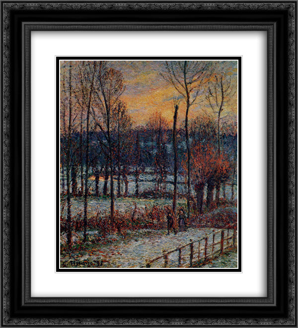 The Effect of Snow, Sunset, Eragny 20x22 Black Ornate Wood Framed Art Print Poster with Double Matting by Pissarro, Camille