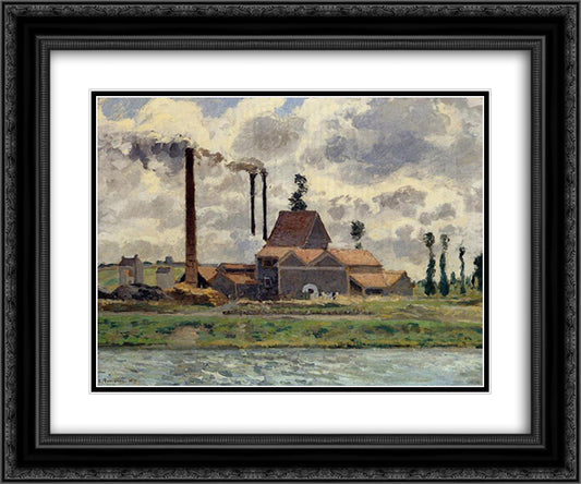 The Factory 24x20 Black Ornate Wood Framed Art Print Poster with Double Matting by Pissarro, Camille