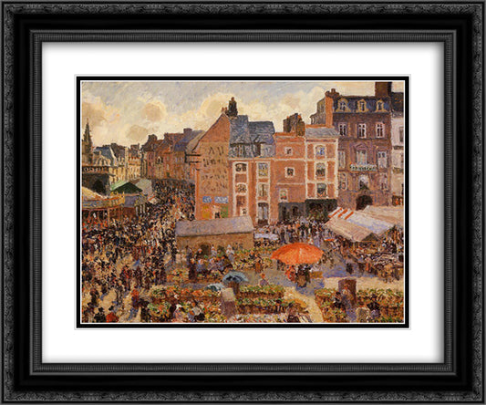 The Fair, Dieppe Sunny Afternoon 24x20 Black Ornate Wood Framed Art Print Poster with Double Matting by Pissarro, Camille