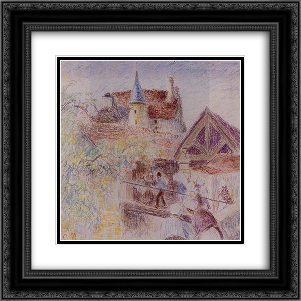 The Farm, Osny 20x20 Black Ornate Wood Framed Art Print Poster with Double Matting by Pissarro, Camille