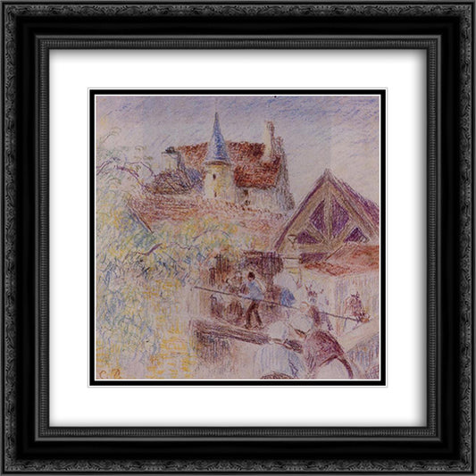 The Farm, Osny 20x20 Black Ornate Wood Framed Art Print Poster with Double Matting by Pissarro, Camille
