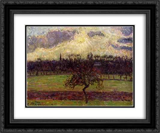 The Fields of Eragny, the Apple Tree 24x20 Black Ornate Wood Framed Art Print Poster with Double Matting by Pissarro, Camille