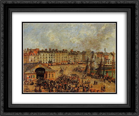 The Fishmarket, Dieppe 2 24x20 Black Ornate Wood Framed Art Print Poster with Double Matting by Pissarro, Camille