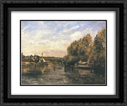 The froggybog at Bougival 24x20 Black Ornate Wood Framed Art Print Poster with Double Matting by Pissarro, Camille