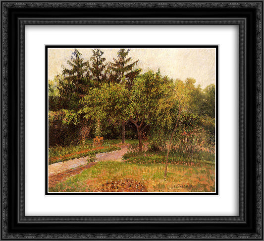 The Garden at Eragny 22x20 Black Ornate Wood Framed Art Print Poster with Double Matting by Pissarro, Camille