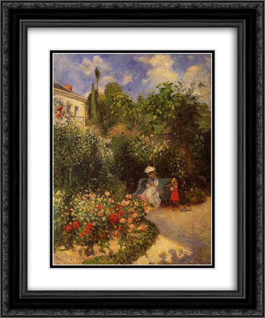 The Garden at Pontoise 20x24 Black Ornate Wood Framed Art Print Poster with Double Matting by Pissarro, Camille