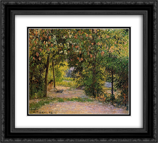 The Garden in Spring, Eragny 22x20 Black Ornate Wood Framed Art Print Poster with Double Matting by Pissarro, Camille