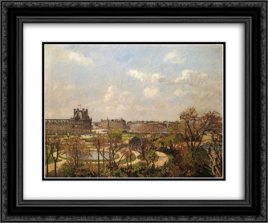 The Garden of the Tuileries, Morning, Spring 24x20 Black Ornate Wood Framed Art Print Poster with Double Matting by Pissarro, Camille