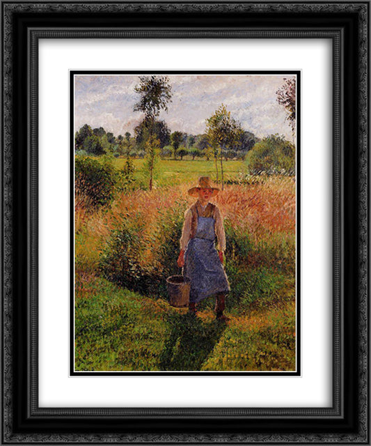 The Gardener, Afternoon Sun, Eragny 20x24 Black Ornate Wood Framed Art Print Poster with Double Matting by Pissarro, Camille